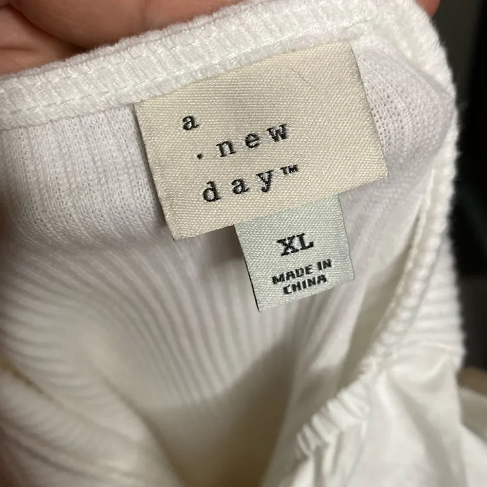 A New Day White Flutter Sleeve Ribbed Top